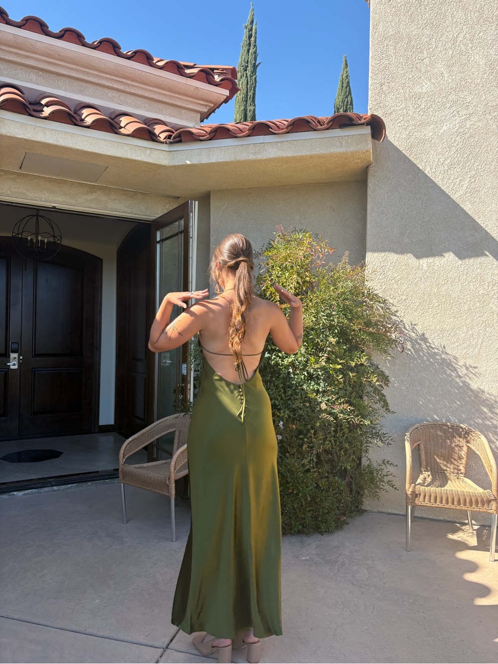 Reformation Olive Green Satin Maxi Dress - Picture 5 of 16